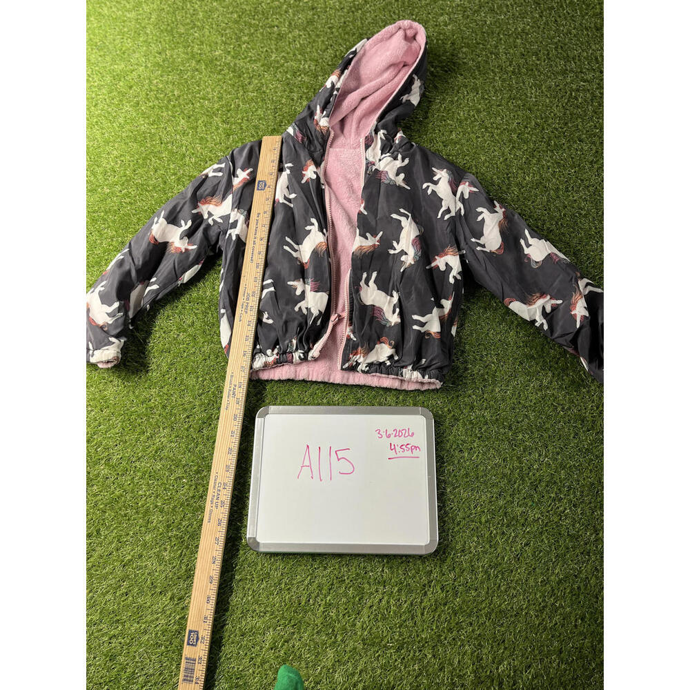 Kids Unicorn Print Hooded Jacket with Pink Fleece Lining 32" chest Girls 7/8‎